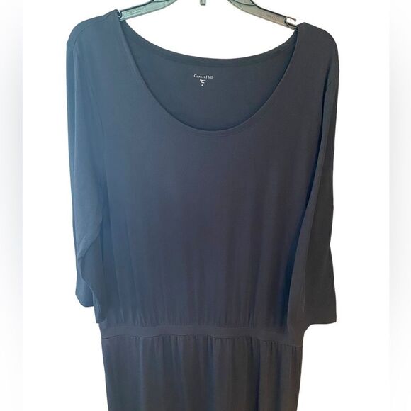 Garnet Hill Sz XL Classic Black Pima Cotton Long Sleeve Elastic Waist Maxi Dress - Picture 4 of 8